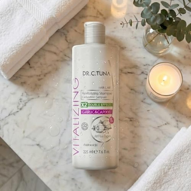 FARMASi Dr. C. Tuna Vitalizing Garlic Shampoo, Nourishing & Strengthening Formula with Garlic Extract and Capixyl, Helps Refresh Scalp & Support Fuller-Looking Hair, 7.6 fl oz
