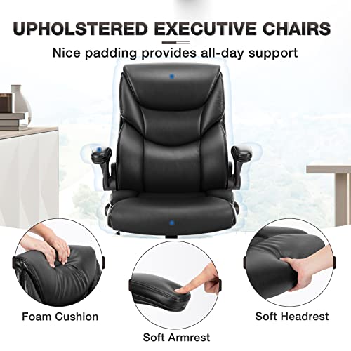 Ergonomic PU Leather Office Chair with Flip-up Armrests, High Back Support