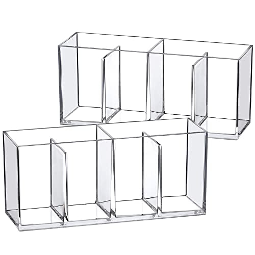 Acrylic Makeup Organizer 2-Pack with 4 Compartments, Vanity Storage for Brushes and Eyebrow Pencils