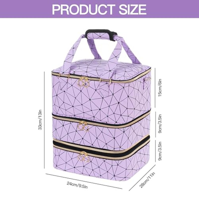 3-Layer Nail Polish Organizer Bag, Holds 84 Bottles and Lamp, Waterproof PU Leather Case with Reinforced Golden Zippers, Portable Nail Tech Travel Bag for Manicure Supplies