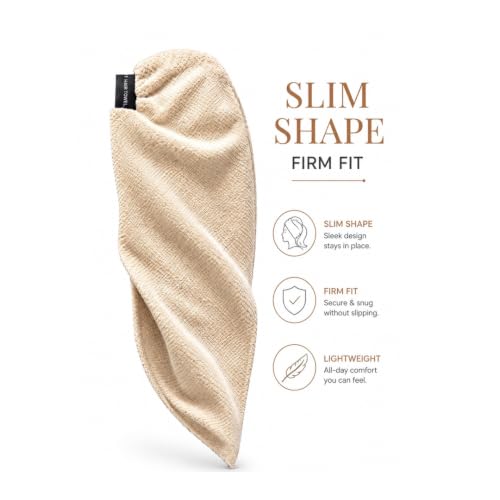 Microfiber Hair Towel Wrap for Women - Natural Taupe, Medium - Quick Dry & Anti-Frizz