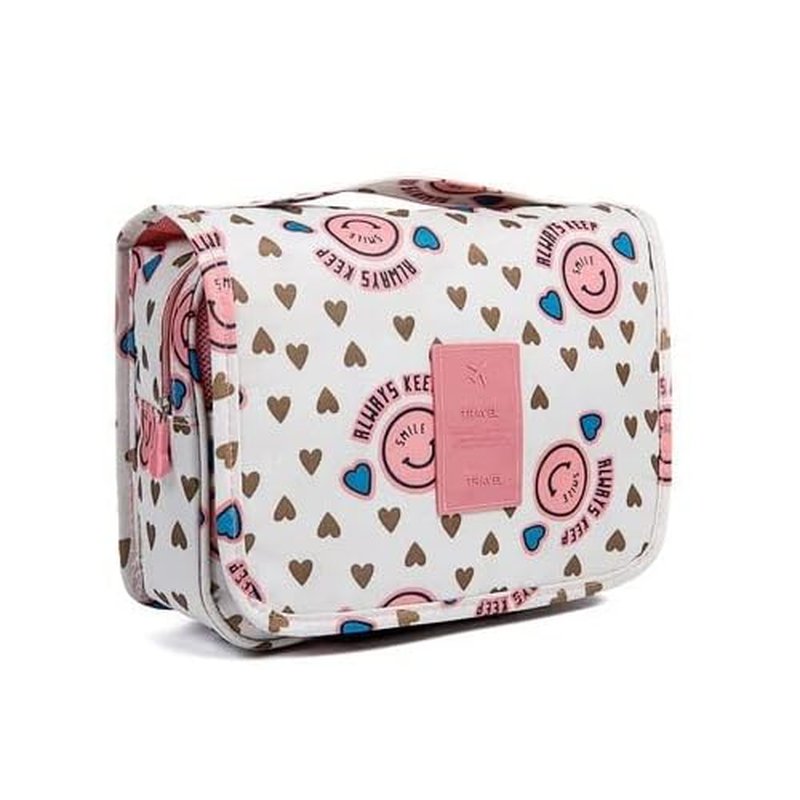 AUGEN Travel Toiletry Bag With Hanging Hook, Portable Makeup Bag Organizer For Women, Water-Resistant Travel Cosmetic Bag Essentials Accessories (Hearty White)