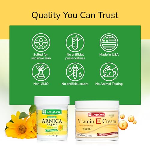 De La Cruz - Vitamin E Cream and Arnica Salve Bundle - Moisturizing Skin Care for Dry and Rough Skin