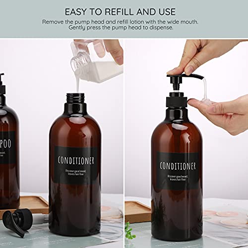 Dark Amber 32oz Shampoo & Conditioner Dispenser Set with Pump - 3 Pack Refillable Bottles