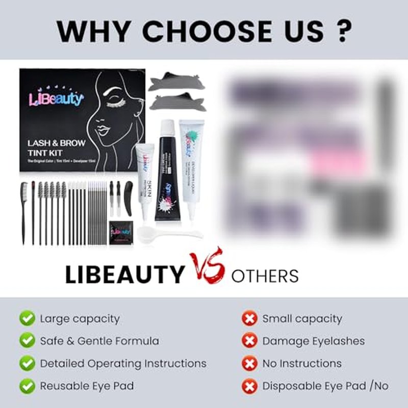 Libeauty Lash Tint Kit with Reusable Dolphin Eye Mask, Eyebrow Tint Kit Black, Large Capacity Eyelash Tint for Salon and Home,15ML