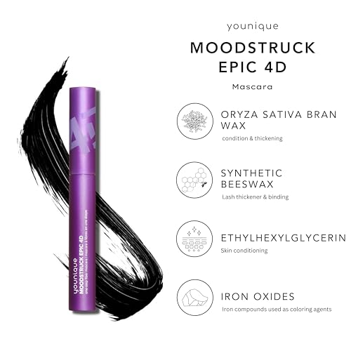 Younique MOODSTRUCK EPIC 4D Fiber Mascara | Volumizing, Lengthening & Lifting Mascara | Waterproof, Smudge-Proof, Long-Lasting | Bold, Defined, Flake-Free Lashes | 7 ml