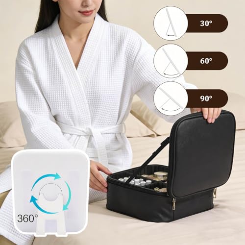 Yaliang Travel Makeup Bag with Lighted Mirror & 8 EVA Dividers, Black (Variation: Black-8 Dividers)
