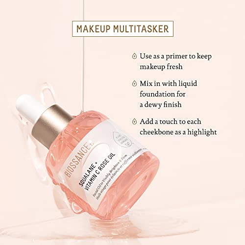 Squalane + Vitamin C Rose Facial Oil 1.01 Fl Oz - Brightening, Firming, Hydrating Serum