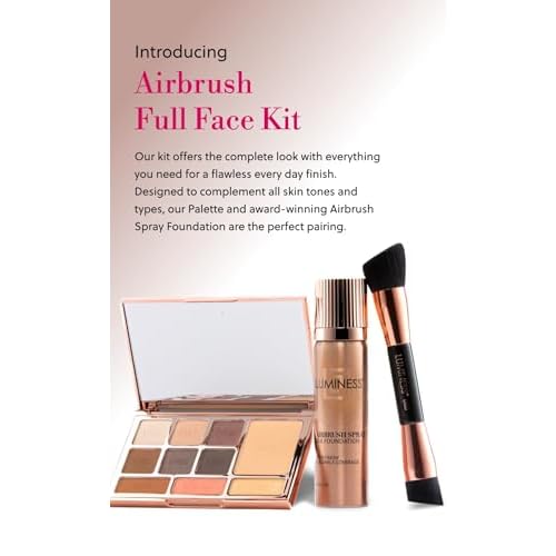 LUMINESS Face Time All In One Makeup Kit - Includes Face Palette, Airbrush Foundation, and Makeup Brush - Long-Wearing, Silky, Soft, Easy to Blend, 3-PC Make Up Set (03 - Light Medium)
