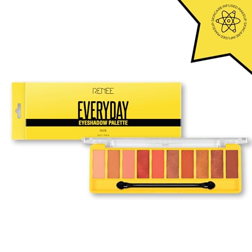 RENEE Everyday Eyeshadow - Nude, Long Lasting & Non-Creasing, Easy-To-Blend, Highly Pigmented with Satiny Texture, Enriched with Vitamin C & Hyaluronic Acid & SPF 30, Skincare Infused Makeup, 10 Gm