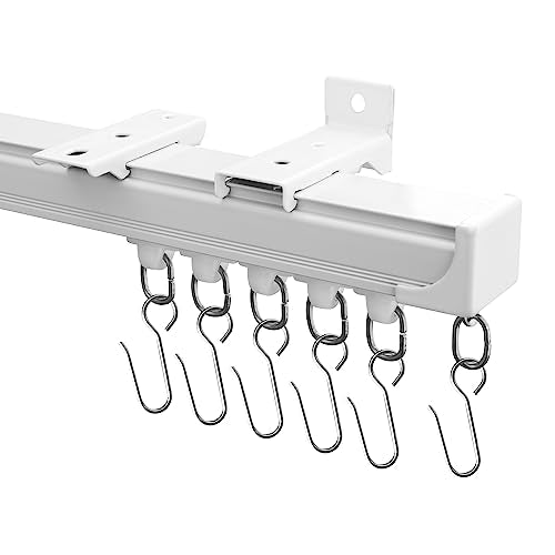 Heavy Duty Ceiling Curtain Track Wall Mount - 18 FT White Room Divider Rod with Hooks