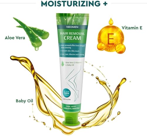 Hair Removal Cream for Men & Women - Painless Depilatory for Sensitive & Intimate Areas, Aloe Vera & Vitamin E, 3.7 Fl Oz Pack of 2