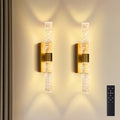 Linboro Gold 16.9-Inch Battery Operated Wall Sconces Set of 2, Dimmable Rechargeable Cordless Lights for Bedroom & Living Room
