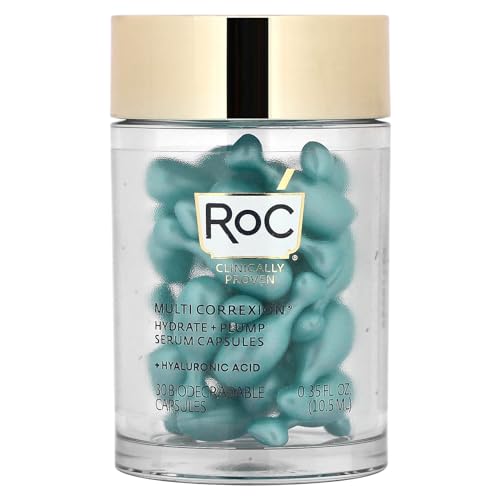 RoC Hydrate + Plump Night Serum Capsules with Hyaluronic Acid, Fragrance-Free, 30 Biodegradable Capsules