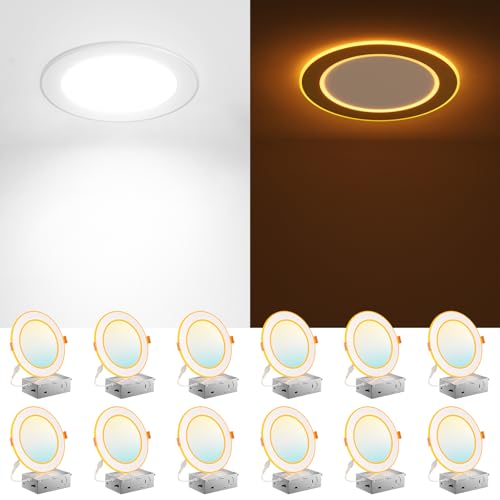Amico 12 Pack 6 In LED Recessed Light with Night Light, 5CCT (2700-5000K) – Damp Rated