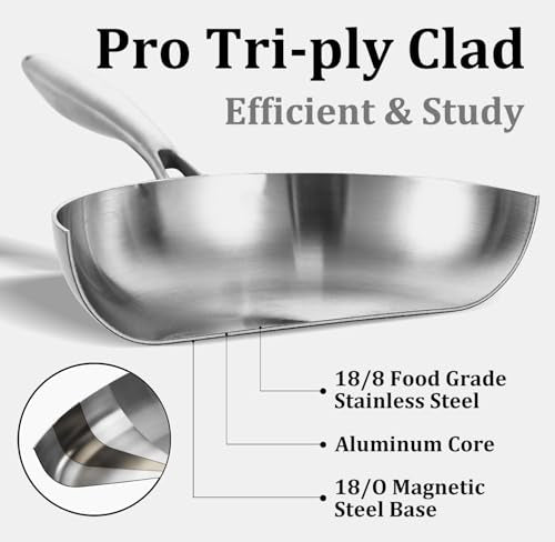 8-10-12 Inch Frying Pan Set - Tri-Ply Stainless Steel Skillets - Variations