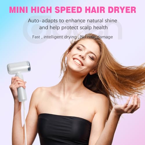 Mini Travel Hair Dryer with Ionic Technology & Brushless Motor - White - Compact & Fast Drying