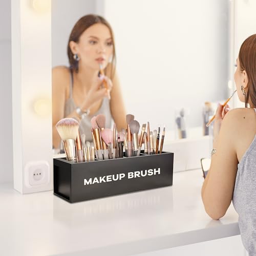 Large Makeup Organizer for Vanity Countertop with 4 Compartments - Black - Suli