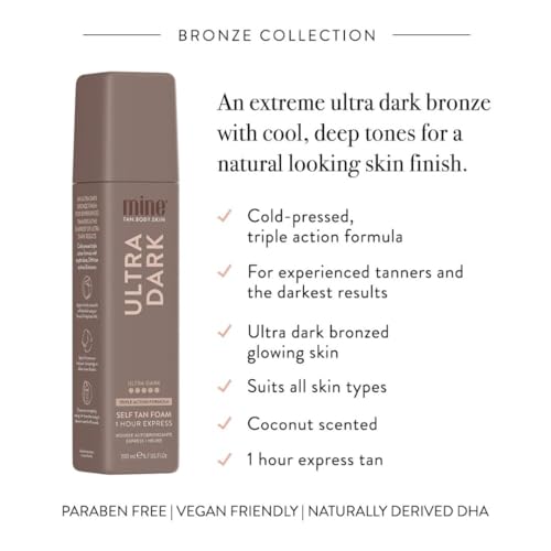 MineTan Ultra Dark Self Tanner Mousse - 1 Hour Express Fake Tan Foam with Coconut Scent - Variation: Ultra Dark