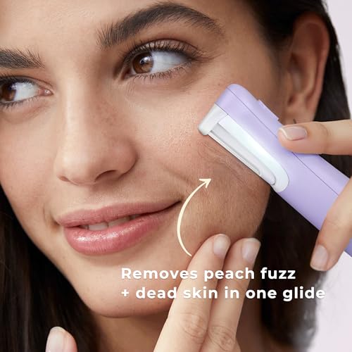 Dermaplane Razor for Women Face, WLU Rechargeable Face Dermaplaning Tool ? Peach Fuzz, Facial Hair & Exfoliation Removal, Sonic Technology with LED Light, 3 Speeds & 10 Blades (Purple)