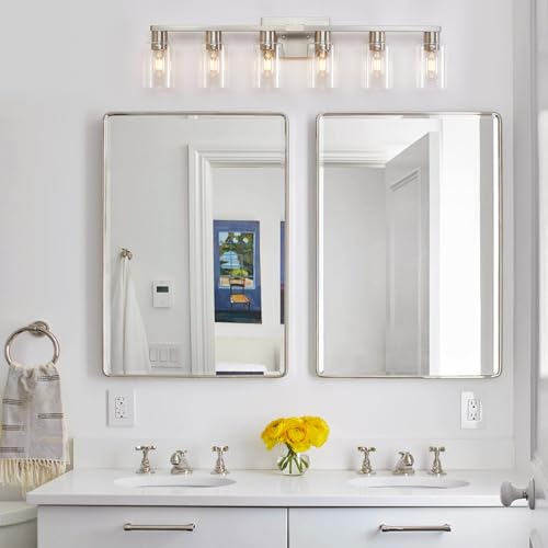 HDASIC Brushed Nickel 6-Light Vanity Light with Clear Glass - 34.25in Bath Fixtures