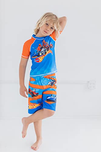 Hot Wheels Boys' 2-Piece Swimwear Set - Rash Guard & Trunks, Blue, Toddler to Big Kid