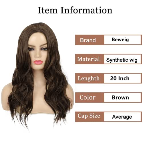 Long Wavy Brown Wig for Women - 20 Inch Synthetic Heat-Resistant Hairpiece