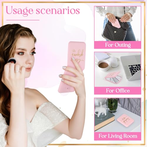 6 Pcs Hello Gorgeous Compact Mirror Pink 1x/2x Magnification Makeup Mirror Pocket with LED Light for Purse, Travel, Gorgeous Gift for Woman Mother Nurse Bridesmaid Sleepover Spa Party