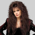 Brown Long Curly Wig for Women - 70s 80s Rocker Punk Style with Bangs, Synthetic Fiber, Halloween & Party Costume