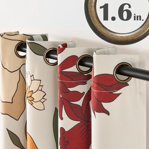 Boho Floral Blackout Curtains 84 Inch Grommet Panels - Orange/Red, 50W x 84L, Pack of 2