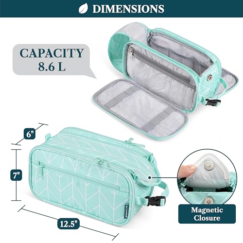 PAVILIA Large Toiletry Bag for Men Women, Mens Travel Bag Toiletries Organizer Case for Grooming, Travel Essentials Shaving Dopp Kit, PU Leather Water Resistant Cosmetic Pouch, Teal Chevron