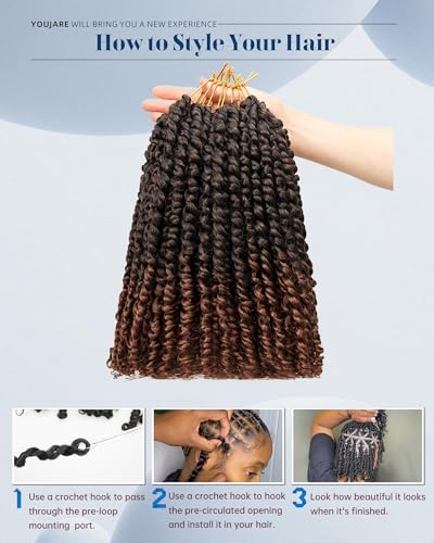 Youjare 12 Inch Pre-Looped Passion Twist Crochet Hair Extensions Pack of 8 T1B/30 Ombre Brown