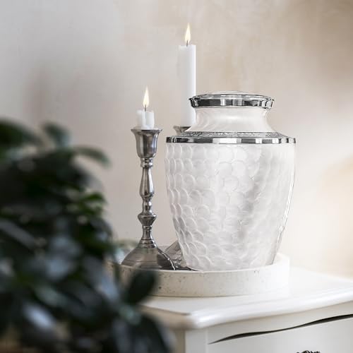 Opal XL Cremation Urn for Human Ashes - Silver Lining Memorial Burial Urn for Men & Women - 300 LB Capacity