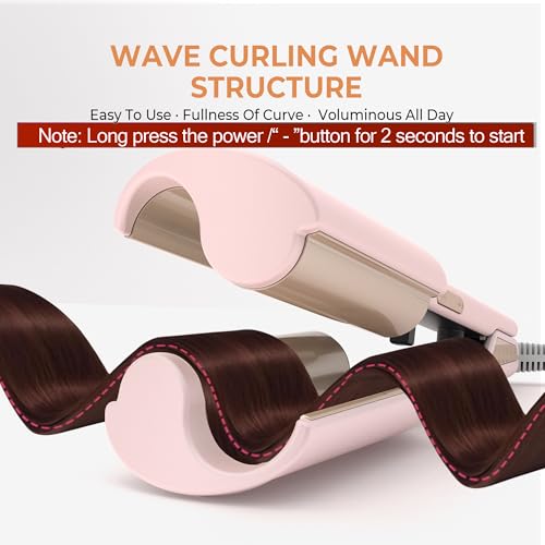 OKWRAP Pink 1.25 Inch Dual Voltage Hair Waver & Curling Iron for Beach Waves