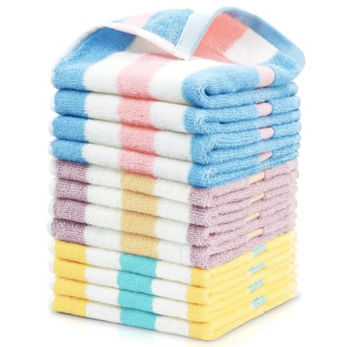 Cotton Washcloths Set 12-Pack with 3 Colors - Soft Face and Body Towels
