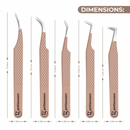 Nude Lash Tweezers Set of 5 - Stainless Steel Eyelash Extension & Makeup Tweezers