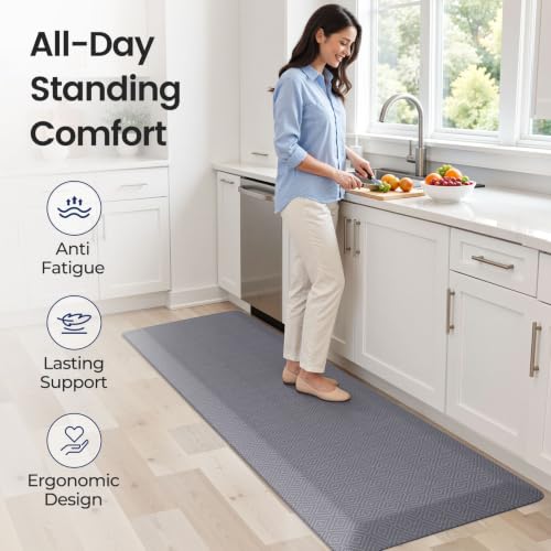 Grey Extra Thick Anti Fatigue Kitchen Floor Mat - 72"L x 20"W x 1" Thick, Supportive Standing Desk Mat