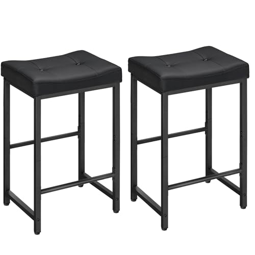 Counter Height Saddle Bar Stools with PU Upholstery - Black, 25.4"