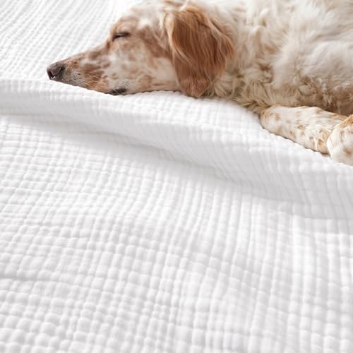 PHF White Cotton Muslin Blanket King Size 108x90 for Adults - Breathable & Lightweight