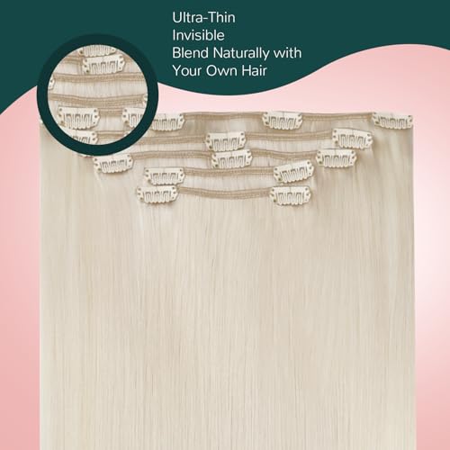 Easyouth Blonde Clip-In Human Hair Extensions 18 Inch 5-Piece Set for Natural Look & Easy Styling