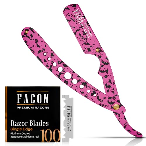 Fac?n Straight Razors for Men - Professional Barber Straight Edge Razor Kit with 100 Blades, Classic Stainless Steel Barbero Shaver for a Smooth & Precise Shave, Premium Barber Razor for Men's Shaving