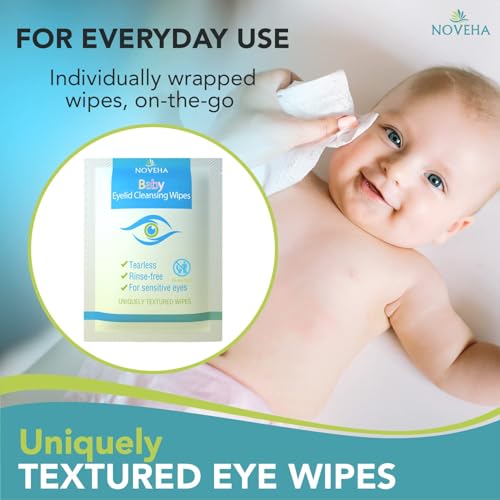 NOVEHA 180Pcs Baby Eyelid & Lash Wipes | Safe & Natural Pack of 60 Pre-moistened Wipes (3 Pack)