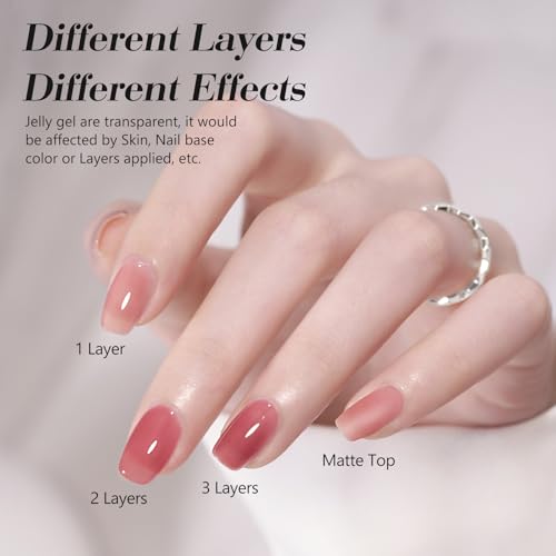CANNI Jelly Gel Nail Polish Set ? 6 Sheer Colors (Milky White, Light Pink, Nude Peach), 9ML Each, Transparent Soak Off UV LED HEMA-Free Manicure Gel for Women