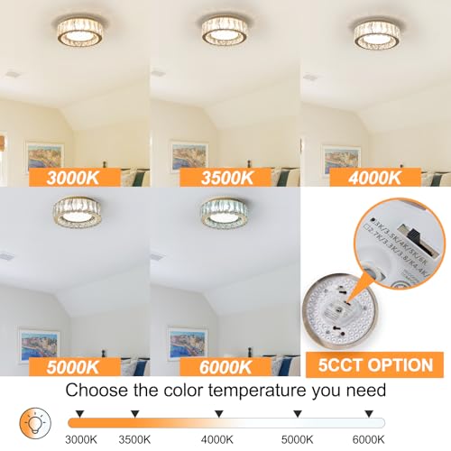 Gold 11-Inch Dimmable Crystal LED Flush Mount Ceiling Light - Modern Luxury Fixture