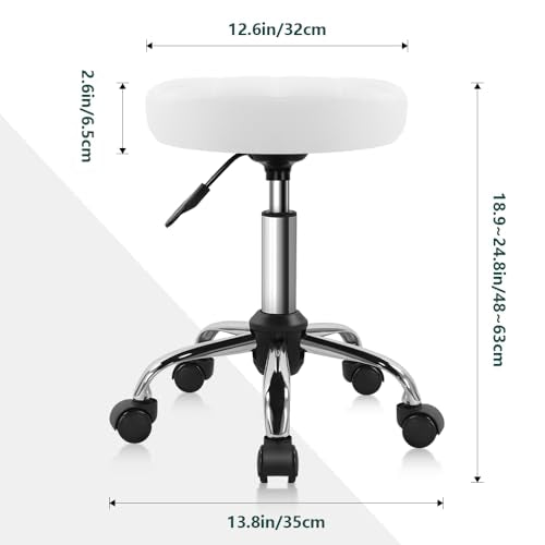 White Classic Swivel Stool with Wheel for Salon Work Home SPA Shop Height-Adjustable and Cost-Effective Rolling Stool Chair Small