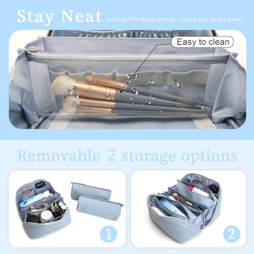 Light Blue Travel Makeup Bag Set - 3 Pcs Waterproof Cosmetic Organizer