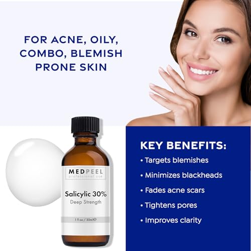 MedPeel Salicylic Acid Peel 30% Essential Peel Kit, Includes Peel, Prep, Neutralizer, Deep Strength Professional Grade Chemical Face Peel for all Skin Tones, 1oz/30ml (Kit of 3)