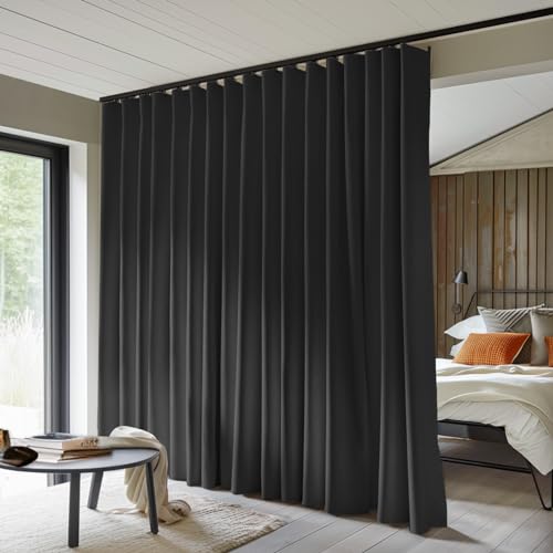 Black Room Divider Curtains 15ft x 9ft Total Blackout Privacy Insulated Noise Reduction