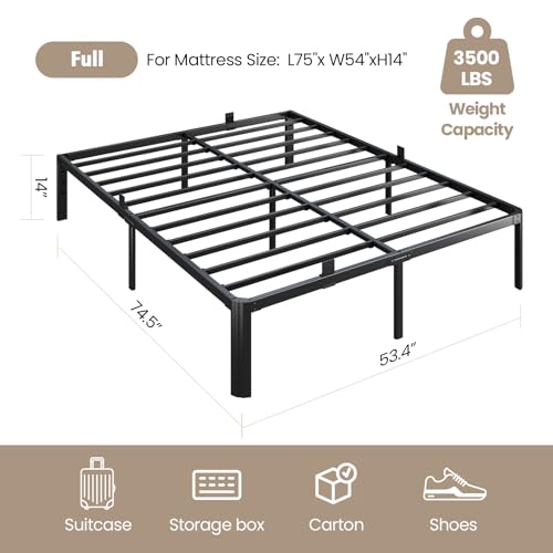 Full Size Metal Bed Frame with Storage - 14 Inch Heavy Duty Platform Bed