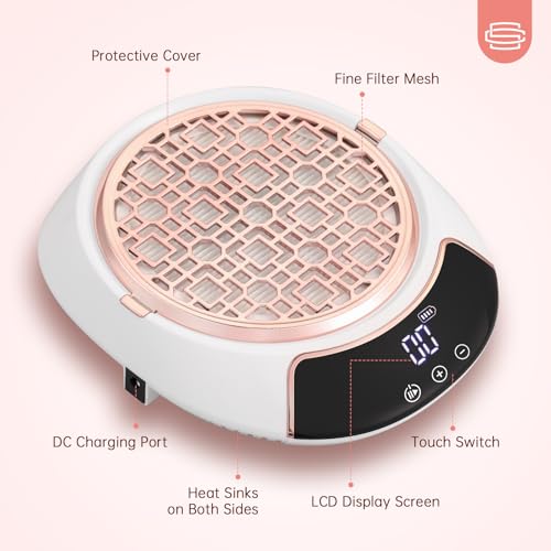 Cordless Nail Dust Collector for Salon & Home - White